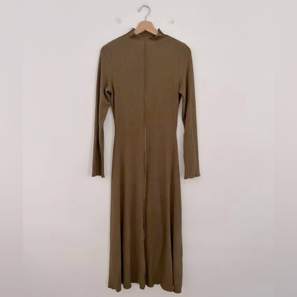 Roolee olive sweater ribbed long sleeve mock neck seamed dress